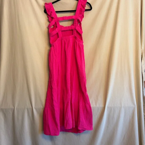 “New In” brand Girls’ Large Pink Tiered Ruffled Dress with Ruffled Straps - Picture 5 of 7